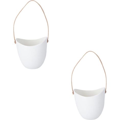 2pièces Pot Fleur Suspendu Céramique Jardinière pour Plantes Succulentes Panier de Plantation Blanc pour Intérieur (1/5)