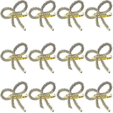 Lot de 12 ronds de serviette dorés simples en forme de papillon et de nœud papillon, pour hôtels et restaurants. (1/5)