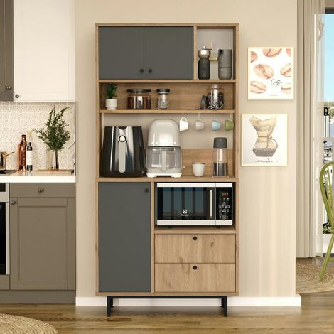 Buffet cuisine niche micro-ondes décor gris H 180 cm JENA (1/5)