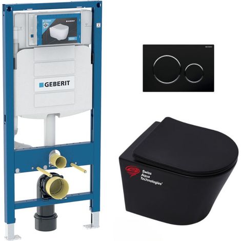 Bati Geberit Duofix pacchetto WC + SAT Infinitio nero opaco sospeso senza flangia + sedile a ribalta + coperchio nero (GebBlack)