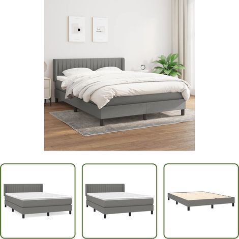 vidaXL Kopfteil - Boxspringbett mit Matratze Dunkelgrau 140x200 cm Stoff (1/5)
