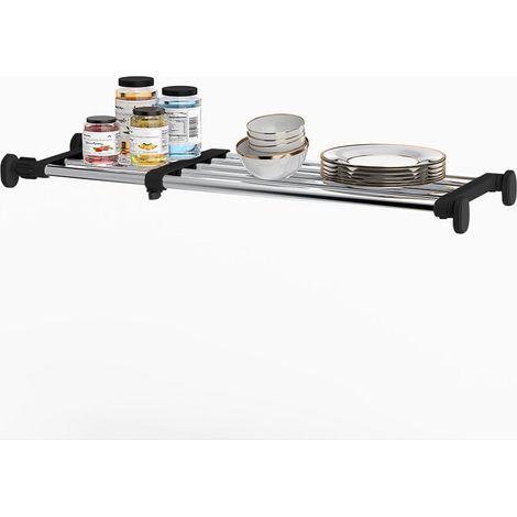 Étagère de Placard Telescopique en Métal Etagere de Rangement Réglable sans Perçage Organiseurs de Armoire Separateur Stockage Rack pour Cuisine, Salle de Bain, Chambre 60-100cm, Noir (1/5)