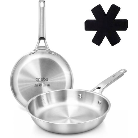 Briebe FP1214S2 Lot 2 Poêles Acier Inox Induction Tri-Ply Sans Revêtement 20-24 cm  Acier Inoxydable (1/5)