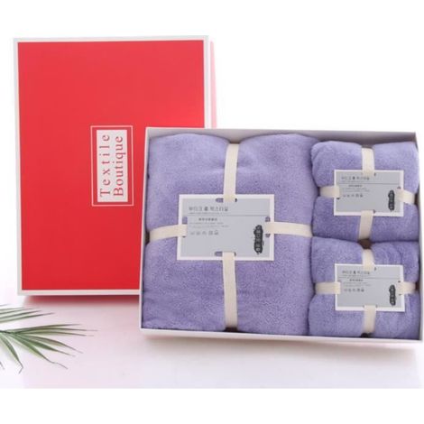 Ensemble de Serviettes de Bain - Violet - Microfibre - Léger - Séchage Rapide - 3 Pièces (1/3)