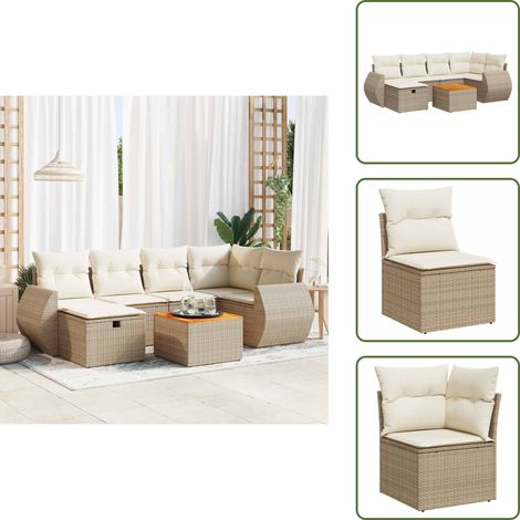 7-tlg. Garten-Sofagarnitur mit Kissen Beige Poly Rattan - Gartensofa Set - Garten Sofa Set - Outdoor Sofa Set - Garten Sofagarnitur (1/5)