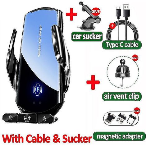Kabelloses 120-W-Autoladegerät, automatische magnetische Handyhalterung, kompatibel mit iPhone 14, 13 und 11, Samsung und Xiaomi, Schnellladefunktion – Schwarz mit Saugnapf