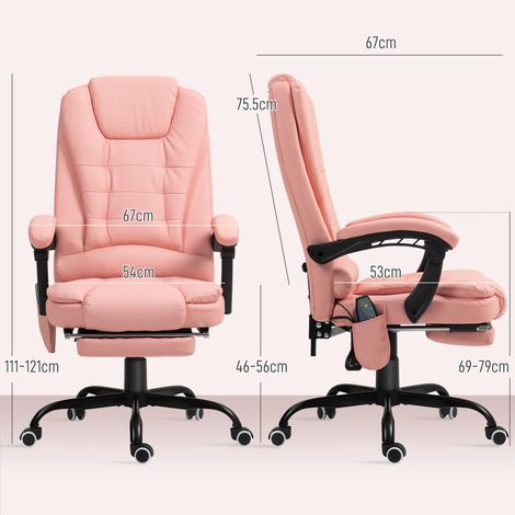 Fauteuil ergonomique inclinable avec fonction massage 7 zones, siège de travail réglable en hauteur, télécommande intégrée, charge max 120 kg, idéal pour bureau ou étude, teinte rose. (1/5)