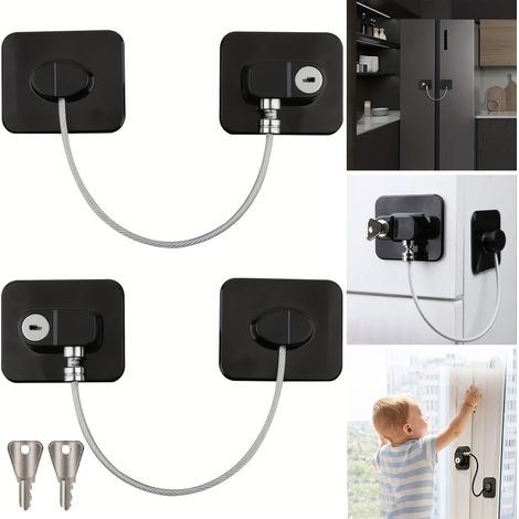 Serrure de sécurité polyvalente de porte d'armoire sans perçage de fenêtre boucle de verrouillage de réfrigérateur paquet de 2 (1/5)