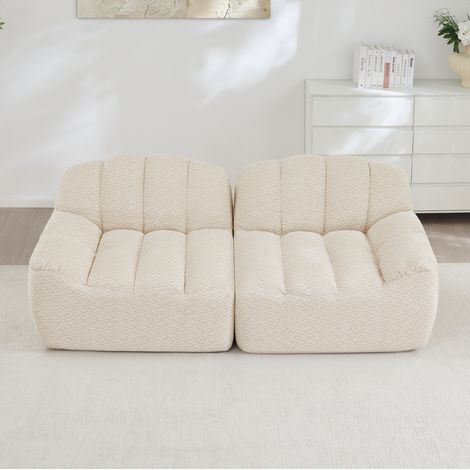Divano modulare 2 posti senza struttura, forma curva, 210x104x79 cm, tessuto pile beige bianco (1/5)