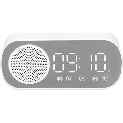 Reloj despertador digital con radio FM Hi-Fi, altavoz Bluetooth 5.0 recargable y espejo incorporado para leer o viajar. (1/5)