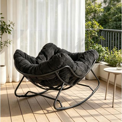 Sillón balancín individual de chenilla y metal, negro, 91 x 102,5 x 77 cm DESVIAE (1/5)