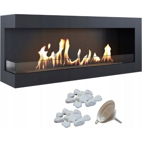 Wandkamin Bioethanol DELTA 1200 TÜV links Deko Steine mit Verglasung Set (1/5)