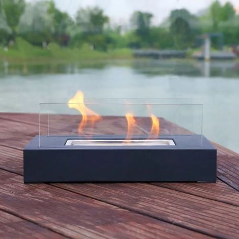 Cheminée bioéthanol portable – Brûleur en acier inoxydable – Combustion 60-70 min – Pour intérieur et extérieur – Verre trempé (1/5)