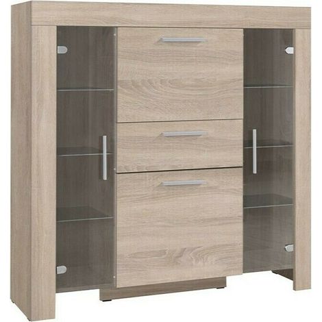 Cómoda Melfeli 104, Roble Sonoma, Con cajones y puertas, Número de cajones: 3, 131x130x42cm (1/4)