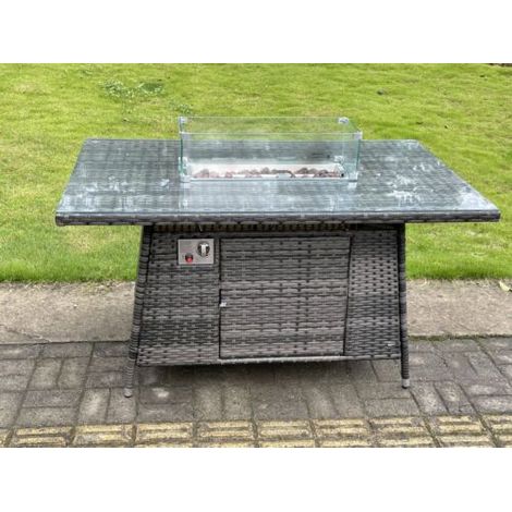 Outdoor PE Dark Mixed Grey Rattan Propane Butane Gas Fire Pit Dining Rectangular Oblong Table Gas Heater Burner Garden Furniture Accessory (1/4)
