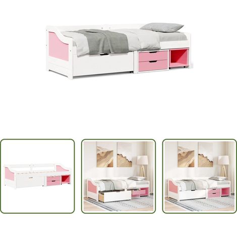 Holzsofa - Tagesbett mit 3 Schubladen ohne Matratze Weiß Rosa 90x200cm (1/5)