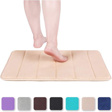 Tapis Bain Mémoire 40x60cm Beige Antidérapant Lavable (1/5)