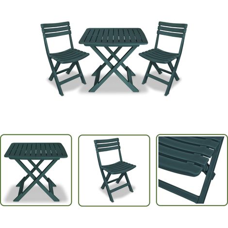 INLIFE Ensemble de bistro pliable 3 pcs Plastique Vert (1/5)