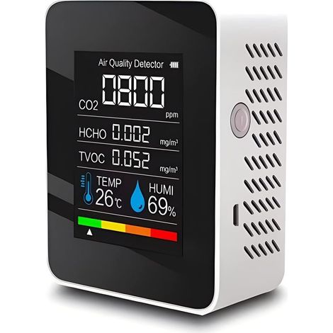 Détecteur de qualité d'air intérieur CO2 5 en 1 – Moniteur température et humidité – Affichage numérique LED – Alimentation batterie 1200mAh (1/5)