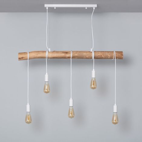 – Suspension métal et bois Yagis blanc – Dimensions 1020mm x 90mm x 160mm – Ampoule E27 – Puissance 40W – Tension 230V (1/5)