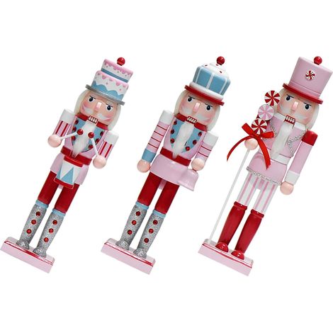 Lot de 3 Figurines Casse-Noisette en Bois 38 CM Thème Desserts Pastel Décoration de Noël pour Étagères Grosse Pièce Maîtresse Festive pour Intérieur et Déco Table (1/5)