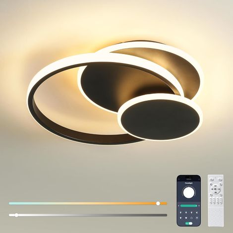 Plafonnier LED Moderne 33W, 3000K-6500K Dimmable Lampe Plafond Luminosité 10%-100% 3960lm CRI≥80 Luminaire Plafonnier pour Salon, Chambre, Bureau, Cuisine et Couloir avec Fonction Mémoire Noir (1/5)