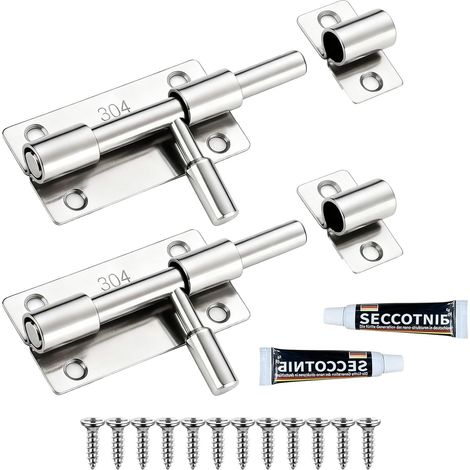 2PCS verrous de porte en acier inoxydable de 10,12 cm avec 12 vis de verrouillage à boulons, verrou de sécurité intérieur et extérieur pour portail, fenêtre et clôture (1/5)