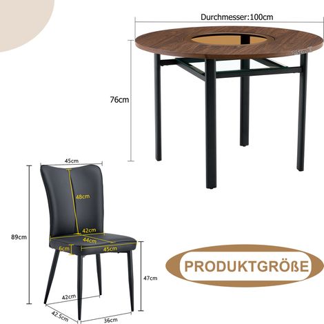 Conjunto de comedor redondo moderno de 5 piezas con mesa de 100 cm y 4 sillas PU negras HOMVRA (1/5)