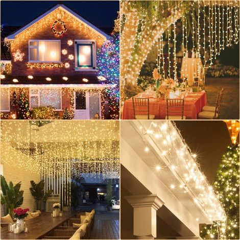 Randaco 15m 400 LED Pluie Verglaçante Guirlande Lumineuse Glaçon Noël Guirlande Lumineuse Lampe Guirlande Lumineuse Fête IP44 Extérieur Intérieur Blanc Chaud (1/5)