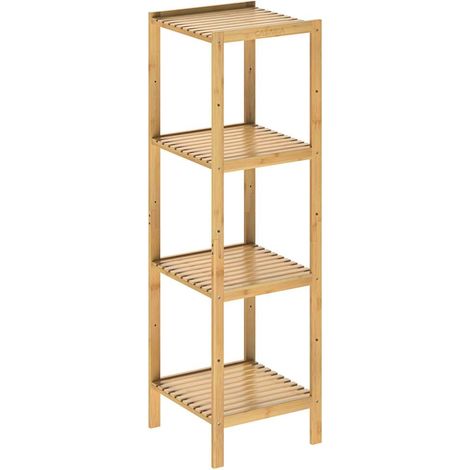 1 - Étagère en Bambou - Meuble de Rangement 4 Niveaux - Support Jusqu&39à 40 kg - Pour Salle de Bain Cuisine Couloir - Brun - 110x33x33 cm (1/5)