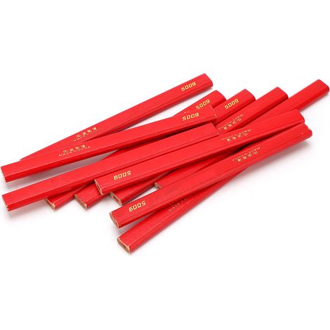 10 crayons de charpentier, 170 mm, octogonaux, rouges, crayons pour le travail du bois, outil de marquage (1/5)