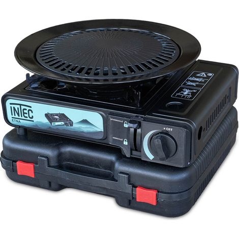 Réchaud à gaz portable 2200W Etna + Plaque Grill Barbecue Camping Allumage Piezo Mallette INTEC (1/5)