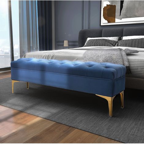 Polsterhocker Samt Blau 118x45x42 cm mit Metallbeinen OKMYHOME (1/4)