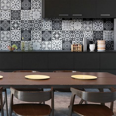 Sticker Mural Carrelage adhésif Cuisine Salle de Bain - 12 STICKERS CARREAUX DE CIMENT NUANCE DE GRIS RIMINI - 12stickers10x10cm (1/5)