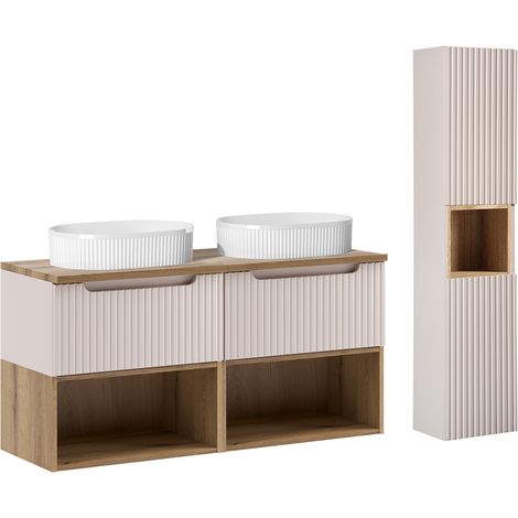 Lavabo doble 120cm y pedestal Riva Cashmere y Madera