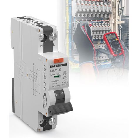 Disjoncteur Différentiel RCBO 40A Type A 30mA 1P+N - Courbe C Protection 6kA 230V - Interrupteur FI/LS pour Tableau Électrique - Montage sur Rail DIN (C40) (1/5)