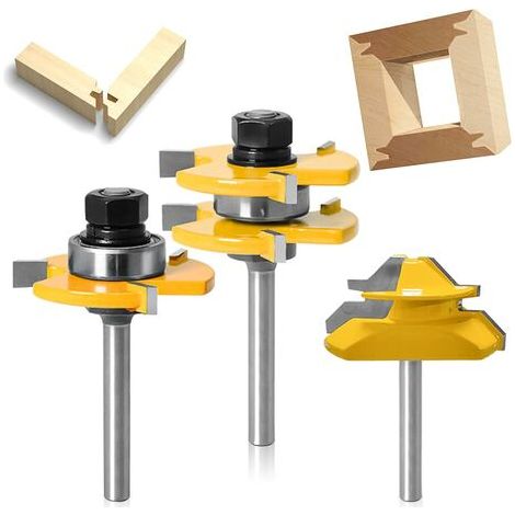 3 Pièces,Fraise Défonceuse, 45 Degrés Verrouiller Mitre Routeur Bit, Fraise à Bois pour Outils de Menuiserie (jaune) (1/4)