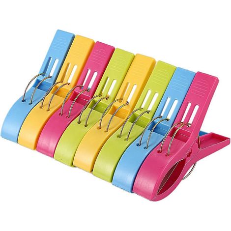 Lot de 8 grand Bright Colour plastique serviette de plage piquets clips pour (1/5)