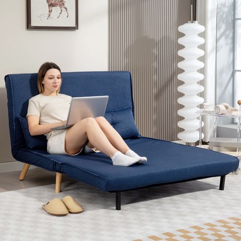 Transformable Dark Blue Sofa Bed with Adjustable Backrest and High-Density Foam for Ultimate Comfort,Includes Pillows,Easy Assembly
