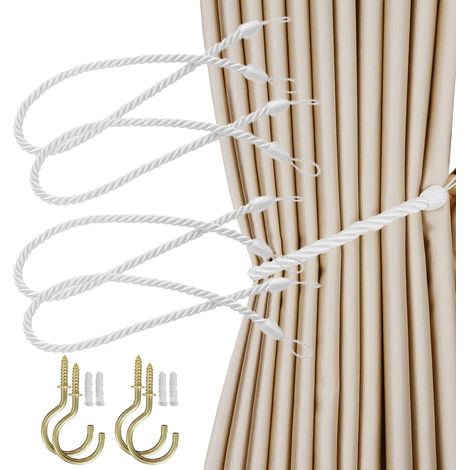 Tieback - 59 cm - Cordon en polyester - Pour rideaux fins à épais - 2 paires avec 4 crochets métalliques et chevilles (1/5)