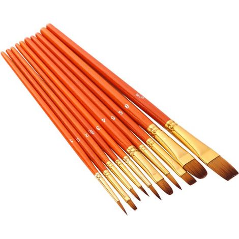 Juego de 10 pinceles de nailon，pinceles para artistas，juego de pinceles para acuarela，acrílico y pintura al óleo，rojo (1/5)