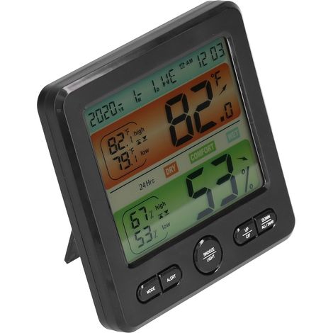 TS-6211 Schwarzes digitales Thermometer-Hygrometer mit großem Display, Anzeige für Innentemperatur und Luftfeuchtigkeit (1/5)