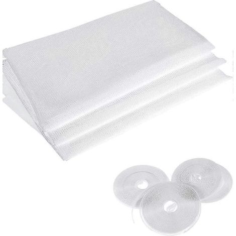 Lot de 4moustiquaires en maille filet avec 4 rouleaux de ruban autocollant pour fenêtre 1,3 x 1,5 m Blanc (1/5)