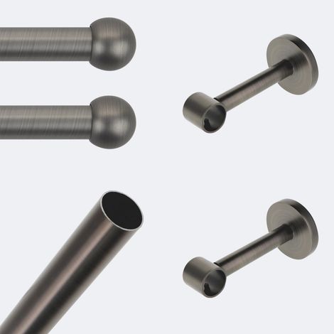 Kit de tringle à rideaux Carbone 150cm Diam.20mm Embout Boule - Fixation Mur - Boulet