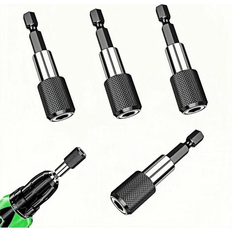 Set mit 4 Bitverlängerungen 1/4" - 60 mm, hochmagnetisch und mit Schnellwechselsystem, für Akku- und Handschrauber/Bohrmaschinen und alle Bits (1/5)