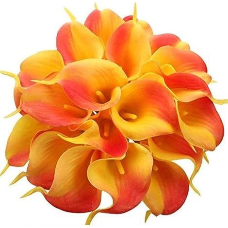 12 künstliche Calla-Lilien, 36 cm, für Hochzeiten, Brautsträuße und als Dekoration, orangefarben (1/5)