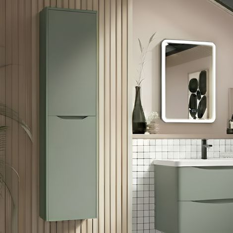 Nuie Lunar Wall Hung 2-Door Tall Unit 356mm Wide - Satin Green (1/4)