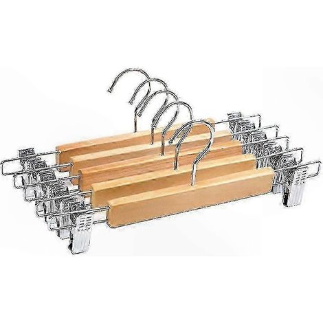 Cintres en Bois Lot de 5 avec Pinces Pantalon et Clips Acier Inoxydable pour Vestes et Vêtements (1/2)