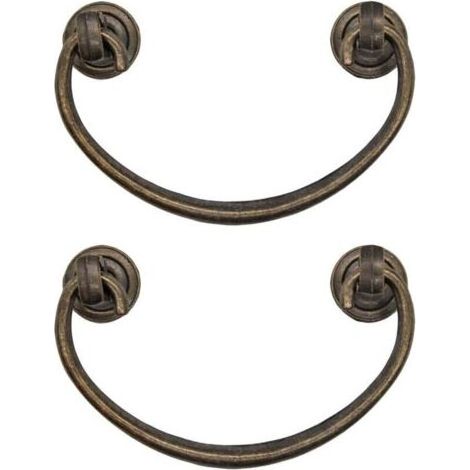 Lot de 2 Poignées Pliantes Antiques en Bronze et Laiton 95 x 62mm, Poignées Vintage pour Tiroirs et Armoires (1/5)