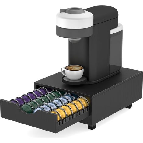 rangement capsule,1 tiroirs,52 dosettes,Bois,noir Compatible ,porte support range distributeur capsules de café,26x12x37cm
